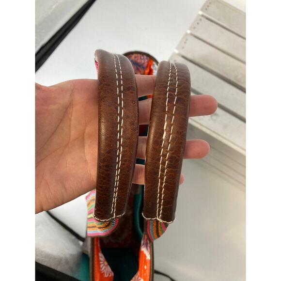 CONSUELA LARGE BROWN, TEAL QUILTED TOTE BAG WITH EMBOIDERY. - Picture 16 of 16